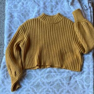 Elodie Cropped Mustard Ribbed Turtleneck Sweater